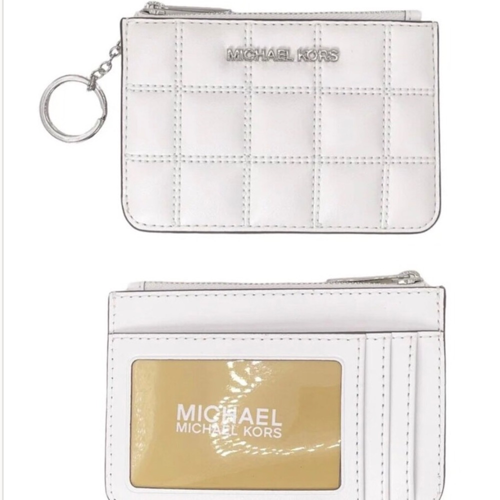 NWT Michael Kors White Quilted Card Coin Pouch
